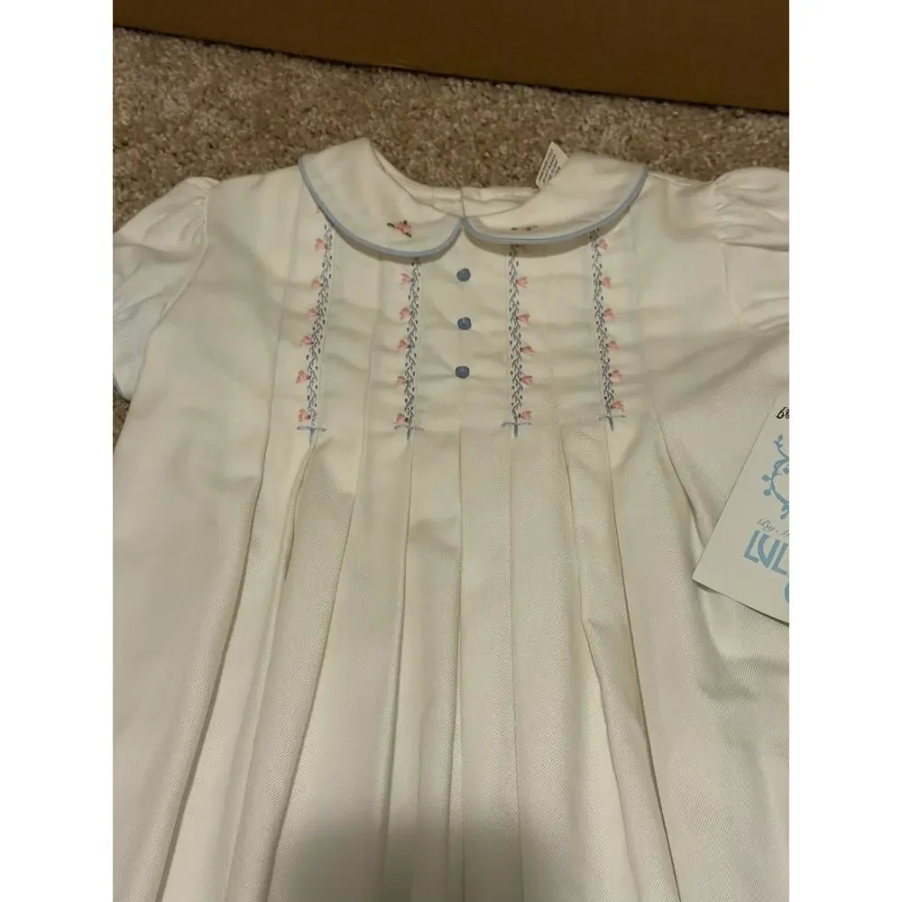 Luli & Me Heirloom White Smocked Dress Peter Pan Collar Size 24 Months
